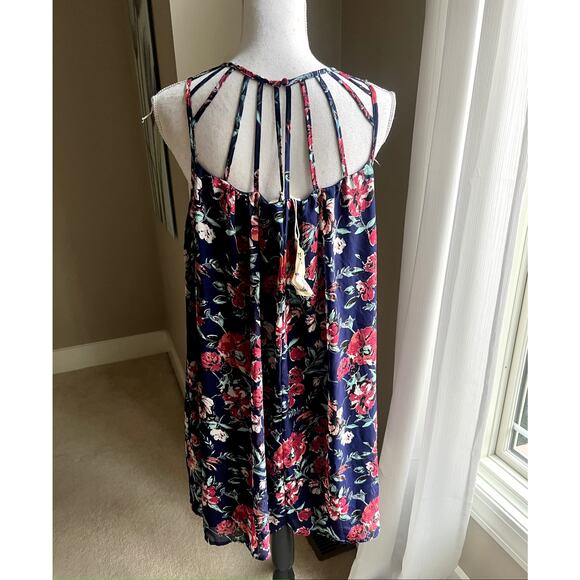 NWT Enro blue, red strappy floral boho mini dress size L - Picture 4 of 5